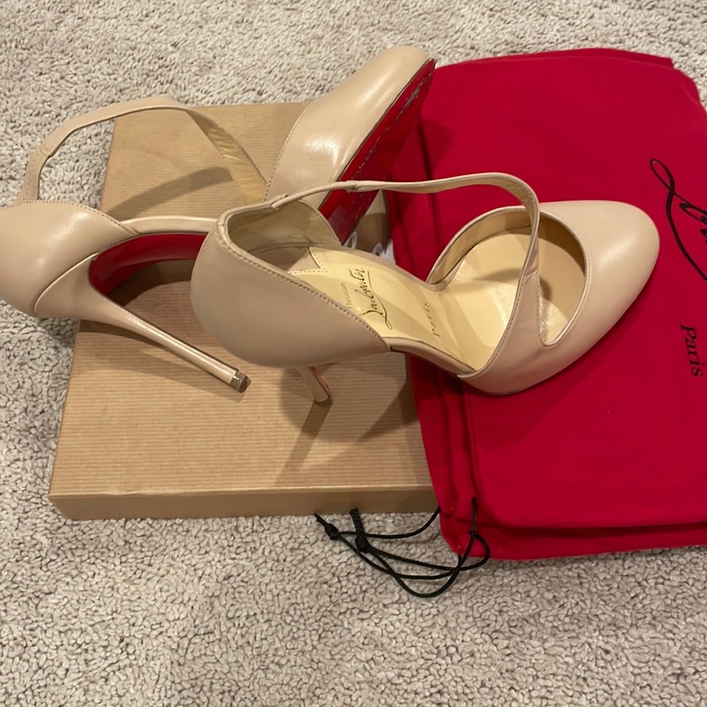 AUTHENTIC Christian Louboutin 40.5 Nude decal coco Napa 100mm heel 10.5